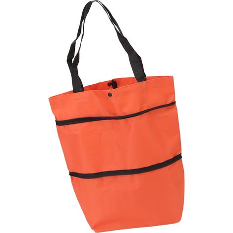 Sac de courses pliable grande capacité avec fermeture éclair, en tissu Oxford et roulettes, idéal pour le camping (orange). (1/5)