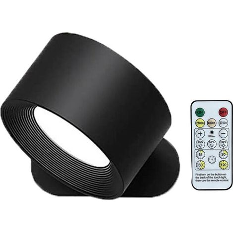 LED-Wandleuchte mit Fernbedienung und Touch-Steuerung, 3 Farbtemperaturen und 360°-Magnetdimmer, Schwarz
