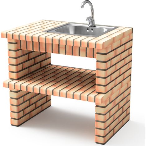 MOVELAR - Módulo Luxor con soporte lateral para lavabo y grifo para Barbacoa de Obra Prefabricada (Gris, naranja - 94 x 70 x 70 cm) - Uso en Exteriores (1/2)