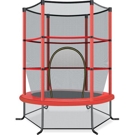 COSTWAY Cama Elastica Infantil Ø 165cm, Trampolines con Red de Seguridad y Almohadilla para Muelles para Niños de 3-6 Años, de Interior/Exterior, Carga estática 135kg Rojo