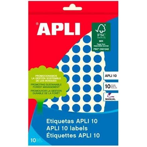 Etiquetas adhesivas circulares apli para escritura manual 10mm 1008 etiquetas azul 02731