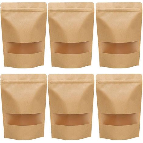 50 sachets cadeaux en papier kraft transparent avec fenêtre, pochettes de rangement pour bonbons autocollantes et portables, idéales pour les fêtes (12 x 20 cm)-12X20CM