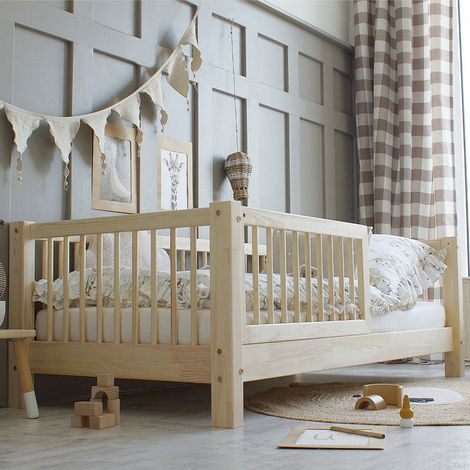 Letto 90x190 con barriera e rete a doghe inclusa piedi 10 cm Sybil Legno (1/5)