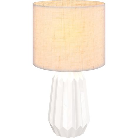 HOMCOM lámpara de mesa con base de cerámica lámpara de noche estilo retro con pantalla de lino 40w blanco y beige