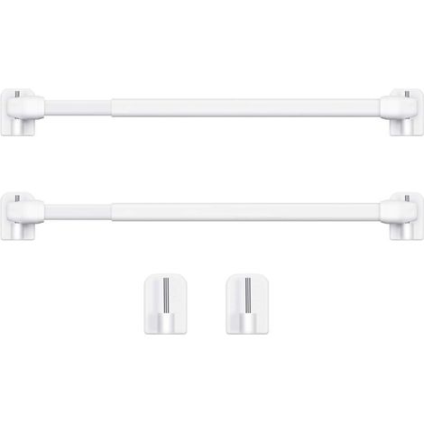 Barra de cortina de plástico ajustable, extensible, para ventana, armario, barra de tensión, ganchos adhesivos, 40-60 cm (blanco, 2 unidades) (1/4)