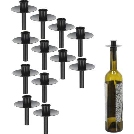 Novaliv 12x bougeoir bouteille en fer noir bougeoir bouteille fixation pour bougies env. Bougeoir en forme de bouteille noire de 2 cm, bâtonnet de