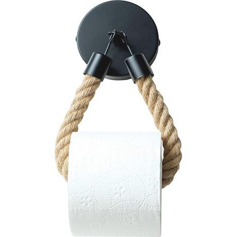Porte-Papier Toilette,Porte-Serviette en Corde de Chanvre pour Salle de Bain et Cuisine Porte-Papier Salle de Bain Support de Rouleau de Serviette Toilette (Black) (1/5)