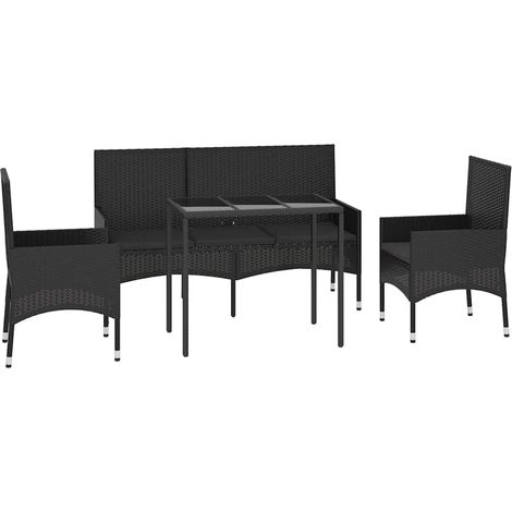 vidaXL 4 Piece Garden Lounge Set with Cushions Black Poly Rattan (1/5)