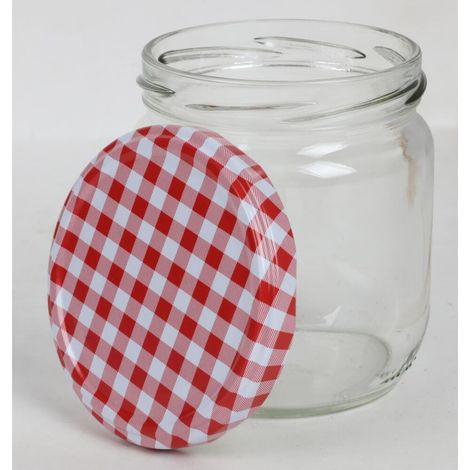 24x Einmachglas 425ml Deckel Kariert Einwecken Vorratsgefäß Frischhalte Gurken (1/3)