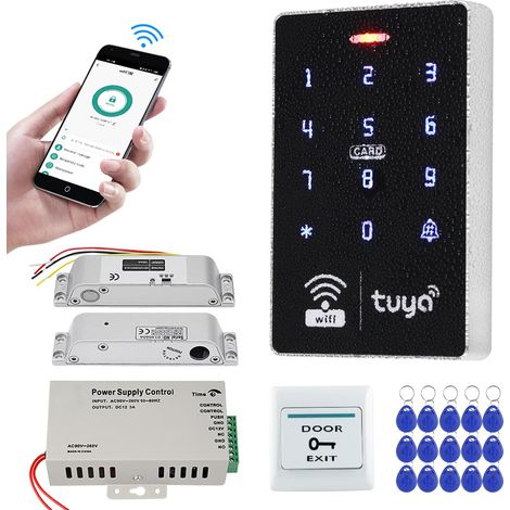 Sans Fil Kit de Système de Contrôle d'accès Wifi 125khz 13.56mhz Imperméable à l'eau Clavier RFID + Alimentation DC12V3A + Serrure électrique + 10pcs porte-clés RFID (1/5)