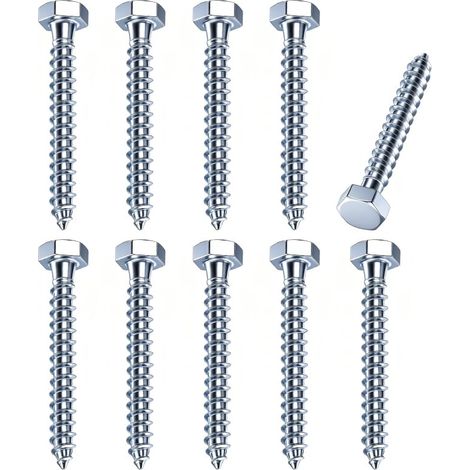 (M6x50)10Pcs Vis À Bois M6x50mm, Tire-fond Zingué Pour Terrasse (1/4)