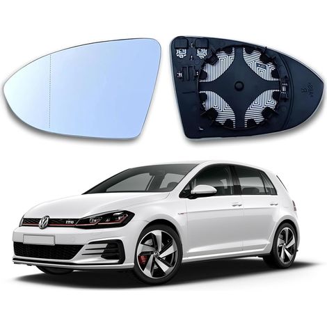 Verre de Rétroviseur Remplacement,Retroviseur Golf 7 Miroir Glace Verre De Rétroviseur,Rétroviseur Extérieur Réglable,Asphérique Lentille de Miroir de Voiture avec Chauffage,Gauche (1/5)