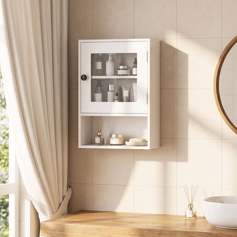 White Wall-Mounted Bathroom Cabinet with Glass Door (1/4)
