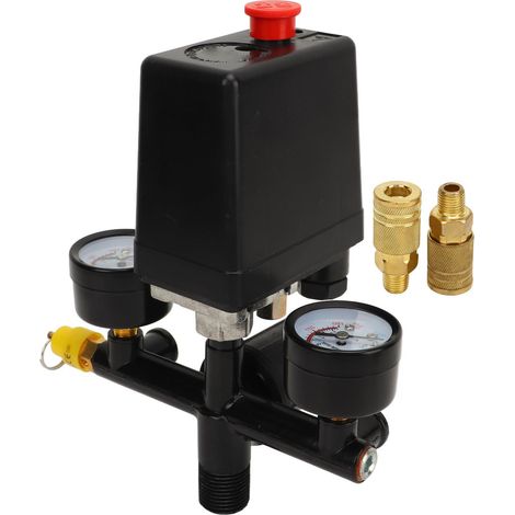Interrupteur de pression pour compresseur d'air CE, kit avec valve, pompe à air, support noir, raccord en laiton style US. (1/5)