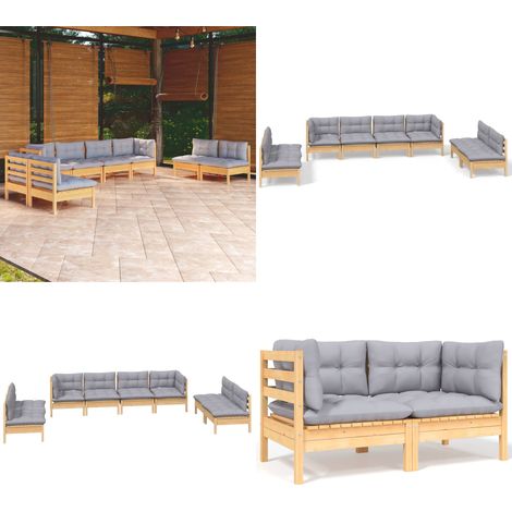 8-tlg. Garten-Lounge-Set mit Grauen Kissen Kiefer Massivholz - Garten-Lounge-Set -  Garten-Lounge-Sets - Home & Living (1/5)