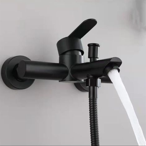 304 Stainless Steel Shower Faucet, Bathtub Faucet, Wall-Mounted Bathroom Two-Way Mixer Valve, Concealed Hot and Cold Three-Way Faucet -- Black Pearl Three-Way Faucet with Fittings