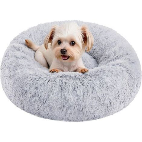 Feandrea Panier pour Chien, Lit Ronde en Forme de Beignet, Canapé, Coussin Central Amovible et Lavable, Tissu Peluche Doux, Ø50 cm, Gris Ombré PGW037G01 (1/5)