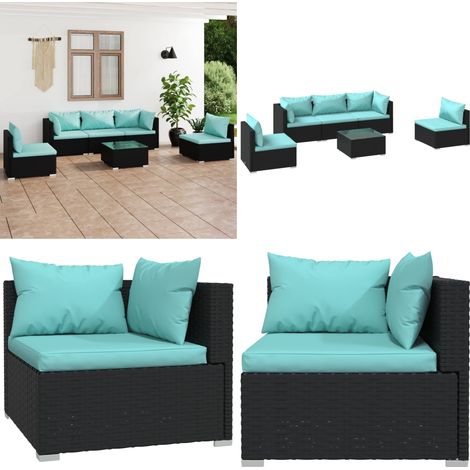 6-tlg. Garten-Lounge-Set mit Kissen Poly Rattan Schwarz - Gartensofa - Lounge Set - Outdoor Furniture - Gartenmöbeln - Poolside Furniture - Home & Living (1/5)