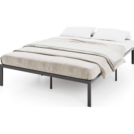 COSTWAY Double Size Metal Bed Frame 30CM Platform Bed-Black (1/5)