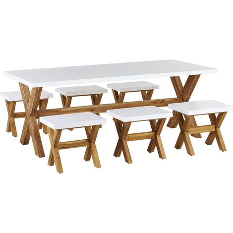 Set da esterno con tavolo in fibra di cemento grigio e 6 sgabelli Olbia
