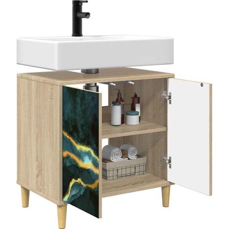 Meuble de Salle de Bain avec Lavabo 60x40x60 cm, Sonoma, Armoire Vasque Moderne pour WC et Douche (1/5)