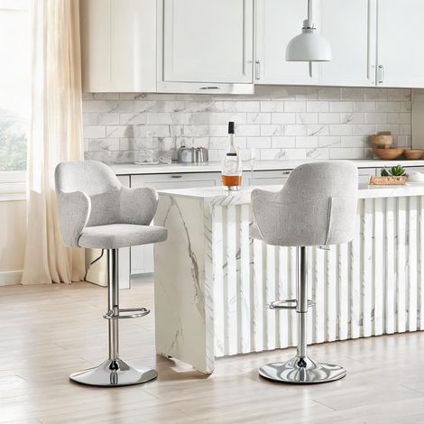 Lot de 2 tabourets de bar réglables en hauteur tissu gris clair (1/5)