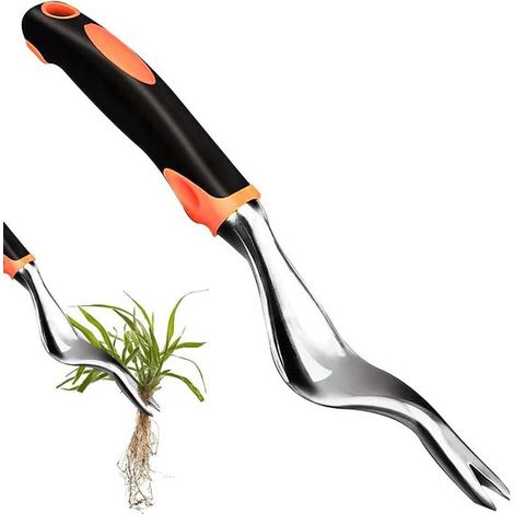 Cortador de maleza, Arranque manual, Horquilla para raíz de diente de león de 29 cm, Corte profundo de raíces, Naranja (1/5)
