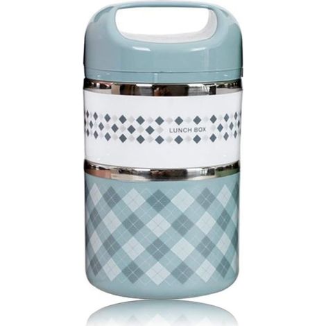 Boîte à Bento, 2 couches en acier inoxydable (bleu)