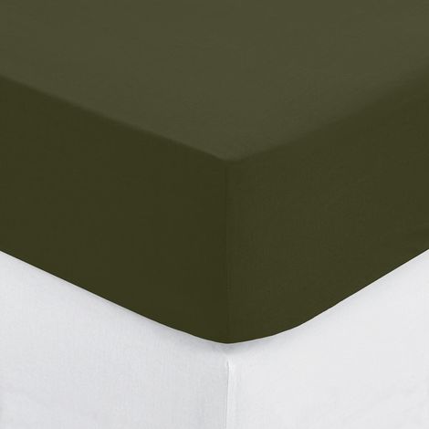 Drap housse coton uni 90 x 190 cm Couleur moderne kaki (1/2)