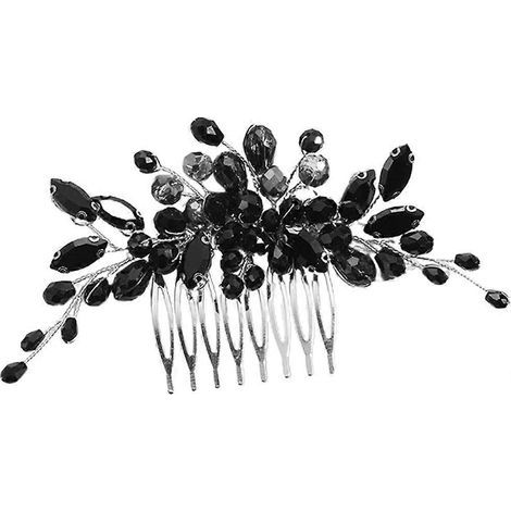 Brauthaarkamm, Glitzerhaarkamm, dekorativer Haarkamm, Strass-Haarkamm – 16,00 x 8,50 x 1,00 cm – Schwarz (1/4)