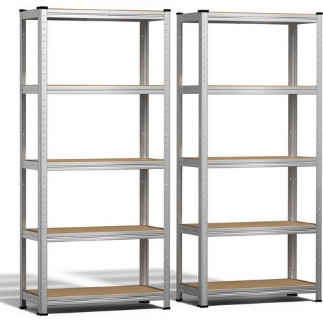 Vounot – Lot de 2 étagères métalliques 875kg – Dimensions 70x30x150cm – 5 tablettes réglables – Acier galvanisé et MDF – Pieds antidérapants (1/5)