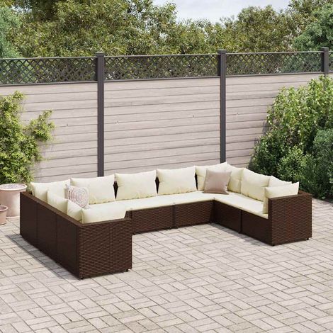 9-tlg. Garten-Lounge-Set mit Kissen Braun Poly Rattan (1/5)