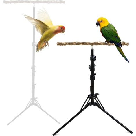 Perchoir en bois de poivre naturel, hauteur réglable idéal pour oiseaux de petite et moyenne taille usage intérieur et extérieur