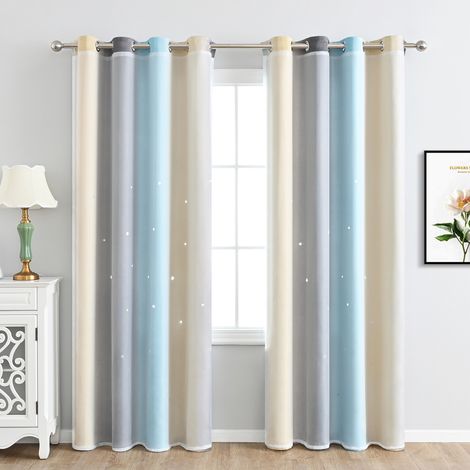 Rideaux occultants double couche à motif étoiles ajourées dégradé simple (2 pièces) pour chambre et salon. (1/2)