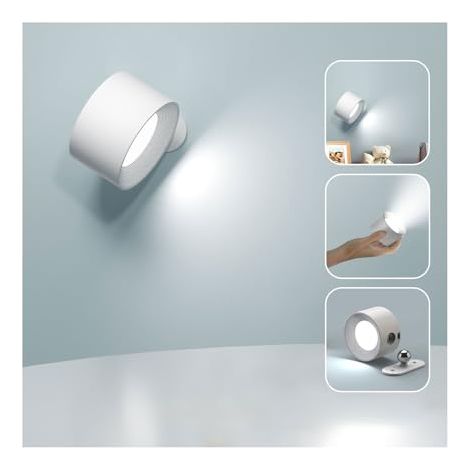 [NUNCA USADO] Aplique de pared para interior, lámpara LED táctil con puerto de carga USB, control táctil, 3 niveles de brillo, 3 temperaturas, lámpara de noche giratoria de 360° para dormitorio.