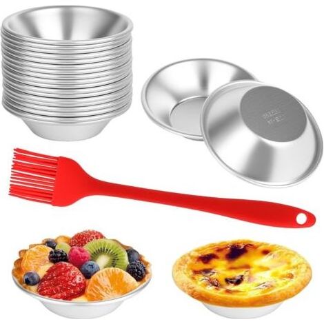 Lot de 20 moules à tartelettes en aluminium – Démoulage facile – Réutilisables – Diamètre 7 cm – Pour cupcakes, muffins, pudding (1/5)