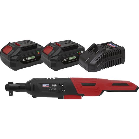 Sealey SV20 Series 3/8""Sq Drive Cordless Ratchet Wrench Kit 60Nm 20V 4Ah - 2 Batteries CP20VRWKIT