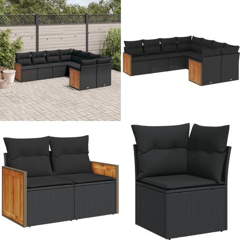 8-tlg. Garten-Sofagarnitur mit Kissen Schwarz Poly Rattan - Gartengestelle - Gartenmöbel - Lounge Möbel - Rattan Gartenmöbel - Esszimmergarnitur - Home & Living (1/5)