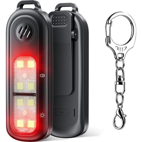 Porte-clés alarme 130 dB, éclairage extérieur tricolore pour la course nocturne, accessoire pour la course de nuit, avec anneau de suspension - noir (1/5)