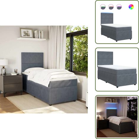 Testiera regolabile - vidaXL Giroletto a Molle con Materasso Grigio Scuro 80x200 cm Velluto - Coprimaterasso