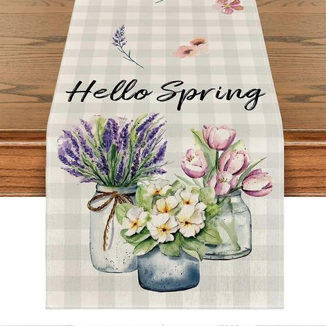 Chemin de table fleuri printanier et estival, style rustique, doux, pour la décoration de table des fêtes quotidiennes (1/5)