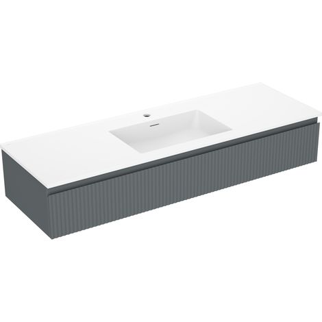 Mexen Rivel Badezimmerschrank 140 cm mit Waschbecken Otis, 1 Schublade, geriffelt, graphit matt/weiß matt - 91A20-14023-1-BF66- (1/5)