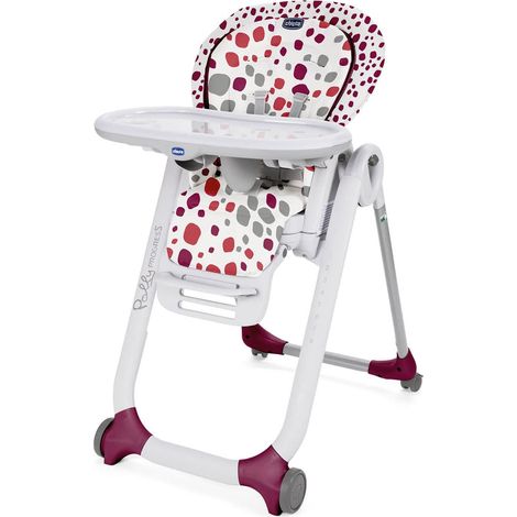 Chaise Haute Évolutive, Convertible en Transat et Rehausseur pour Bébé, Réglable de la Naissance à 3 ans (15 kg), avec 4 Roues, Fermeture Compacte - cherry (1/5)