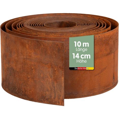 Bordure de jardin en acier Corten 10 m x 14 cm Bordure de parterre flexible en métal résistant aux intempéries pour jardin, parterre, pelouse et allées, gants inclus (1/5)