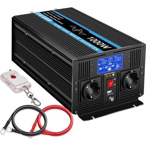 1000W Convertisseur 12V 220V Pur Sinus avec Chargeur 30A et Fonction priorité Secteur et ASI，2 Prises EU，Commande sans Fil et Affichage LCD Puissance de crête 2000W (1000W12V) (1/5)