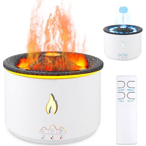 Diffuseur Huiles Essentielles,Diffuseur De Flamme avec Lumière Bicolore,Lumières LED Humidificateur Diffuseur,Diffuseur A Effet De Flamme pour Chambre A Coucher,Bbureau A Domicile (1/5)