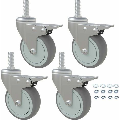 Casters, 3 Inch Rubber Casters, Set of 4, M12x 1-3/16 Threaded Stem Mount Industrial Casters, 800 lb Heavy Duty Double Locking Swivel Wheel, Replacement for Bench Cart Trolley (1/5)