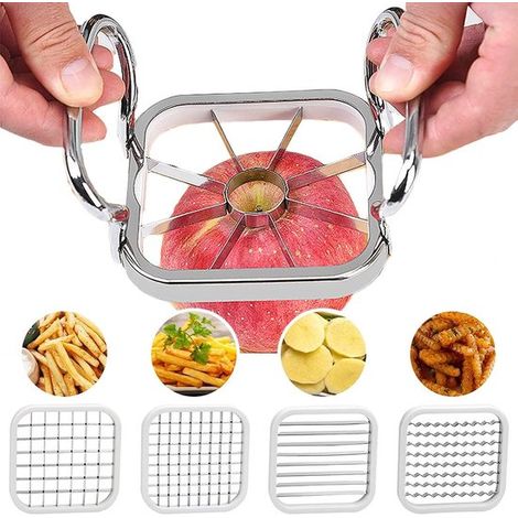 Affetta mele in acciaio inox, affetta mele da cucina, affetta frutta in acciaio inox 5 in 1 con impugnatura antiscivolo per fai da te, frutta, verdura, patate (argento)