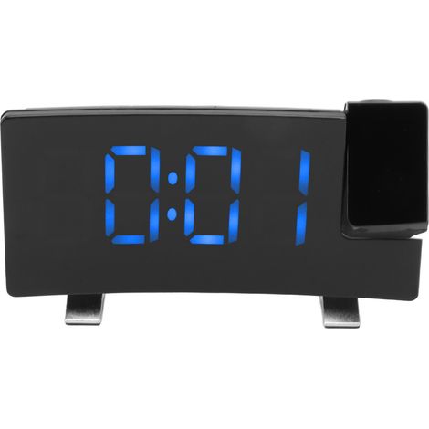 Radiowecker mit LED-Anzeige, elektronische Uhr mit gebogenem Bildschirm, Digitalwecker, schwarzes Gehäuse, blaue Schrift (1/5)