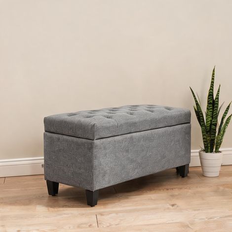 Pouf coloris gris clair en polyester mousse 100 x 40 x 44 cm (1/5)